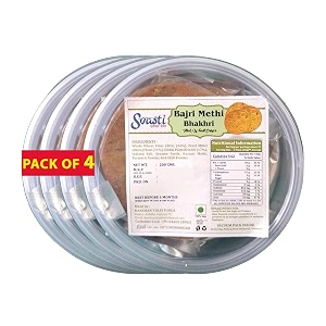 svasti dry whole wheat bajri methi bhakhri snacks - 200 gms pack of 4  roasted healthy gujarati snacks  no maida  no artificial colours  no onion amp no garlic  vacuum packed