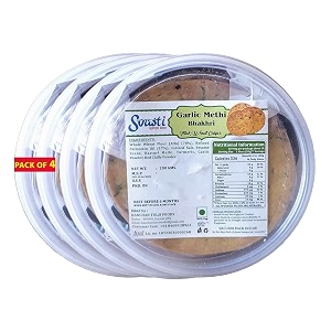 svasti dry whole wheat garlic methi bhakhri snacks - 200 gms pack of 4  roasted healthy gujarati snacks  no maida  no artificial colours  with onion amp garlic  vacuum packed