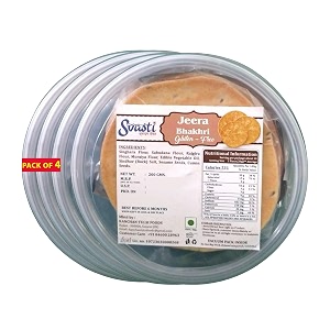 svasti dry jeera bhakhri snacks - 200 gms pack of 4  roasted healthy gujarati snacks  no maida  no artificial colours  no onion amp garlic  gluten free vacuum packed