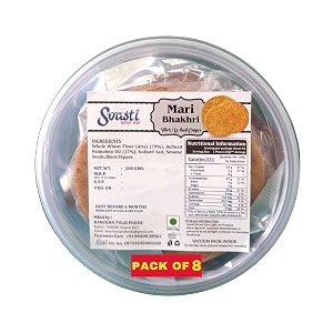 svasti dry bhakri snacks  roasted healthy gujarati snacks  no maida amp artificial colours  no onion amp garlic  vacuum packed  whole wheat kala mari-black pepper bhakhri - 200 gms pack of 8