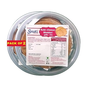 svasti dry koki onion bhakhri snacks - 200 gms pack of 2  roasted healthy gujarati snacks  no maida  no artificial colours  with onion amp garlic  gluten free  vacuum packed