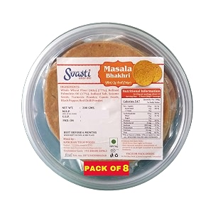 svasti dry bhakri snacks  roasted healthy gujarati snacks  no maida  no artificial colours  no onion amp no garlic  vacuum packed  whole wheat masala bhakhri - 200 gms pack of 8
