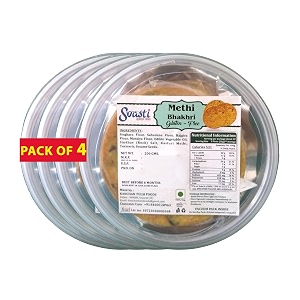 svasti dry methi bhakhri snacks - 200 gms pack of 4 roasted healthy gujarati snacks  no maida  no artificial colours  no onion amp no garlic  vacuum packed  gluten free