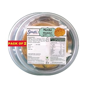 svasti dry methi bhakhri snacks - 200 gms pack of 2  roasted healthy gujarati snacks  no maida  no artificial colours  no onion amp no gralic  gluten free  vacuum packed