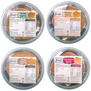 svasti dry methi masala jeera koki onion bhakhri snacks - 200 gms pack of 4  roasted healthy gujarati snacks  no maida  no artificial colours  gluten free  vacuum packed