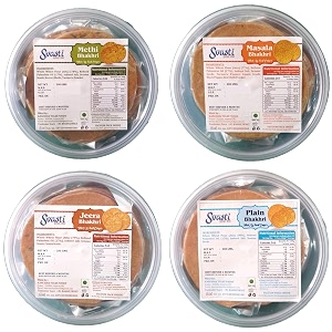 svasti dry bhakri snacks  roasted healthy gujarati snacks  no maida  no artificial colours  vacuum packed  whole wheat  methi masala jeera plain bhakhri - 200 gms pack of 8