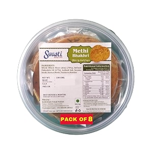 svasti dry bhakri snacks  roasted healthy gujarati snacks  no maida  no artificial colours  no onion amp garlic  vacuum packed  whole wheat methi bhakhri - 200 gms pack of 8