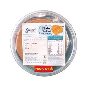 svasti dry bhakri snacks  roasted healthy gujarati snacks  no maida  no artificial colours  no onion amp no garlic  vacuum packed  whole wheat plain bhakhri - 200 gms pack of 8