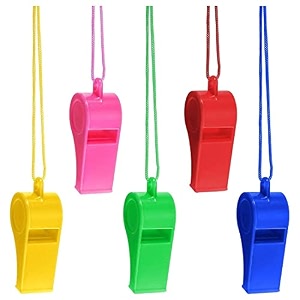 sve colorful whistle nylon treaded party favors bulk toys and noisemakers for boys and girls-pack of 5- multi color