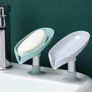 svh leaf-shape self draining soap dish holder pack of 2pcs easy clean soap dish for shower with suction cup creative soap box for bathroom kitchen bathtub wash basins multicolor plastic