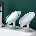 SVH Leaf-Shape Self Draining Soap Dish Holder (Pack of 2pcs) Easy Clean Soap Dish for Shower with Suction Cup Creative soap Box, for Bathroom, Kitchen, Bathtub, Wash basins (Multicolor) (Plastic)