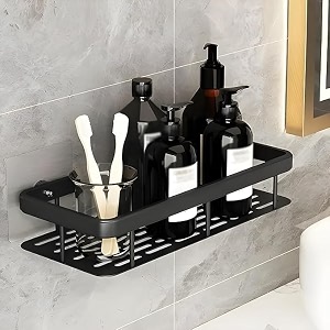 svh self-adhesive multipurpose wall-mounted shelf rack with magic sticker  space-saving organizer for bathroom and kitchen black pack of 1