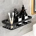 SVH Self-Adhesive Multipurpose Wall-Mounted Shelf Rack with Magic Sticker – Space-Saving Organizer for Bathroom and Kitchen (Black, Pack of 1)