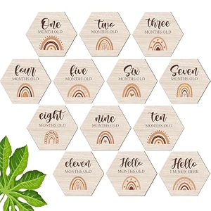svm craft13 pieces mdf wood baby milestone cards baby monthly milestone sign discs boho rainbow single sided printed mdf wood gift photo prop discs sets birth announcement sign - blue