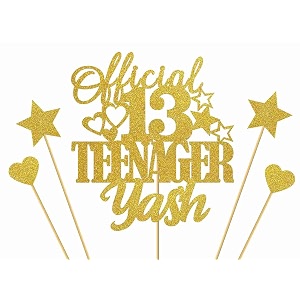 13th birthday customized cake topper - official teenager gold glitter cheers to 13 years hello 13
