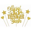13th Birthday Customized Cake Topper - Official Teenager, Gold Glitter Cheers to 13 Years, Hello 13
