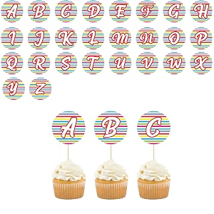 26 pcs round letter cupcake toppers food pick diy birthday cake topper all occasion cup cake topper