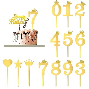 acrylic numbers 0-9 crown cake topper and gold acrylic happy birthday cake toppers for wedding anniversary or birthday party decorations set of 13 gold