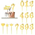 Acrylic Numbers 0-9 Crown Cake Topper and Gold Acrylic Happy Birthday Cake Toppers for Wedding Anniversary or Birthday Party Decorations, Set of 13 (Gold)