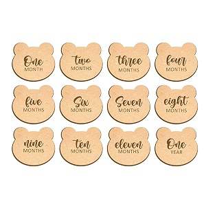 baby monthly milestone cards  12 light birch monthly baby milestone cards from newborn to 1 year  wooden monthly milestones baby photoshoot props  baby girl or baby boy newborn gifts baby milestone stickers  wooden monthly baby milestone markers wooden milestone discs teddy bear shaped milestone