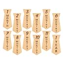 Baby Monthly Milestone Cards Tie Shape-12 Light Birch Monthly Baby Milestone Cards From Newborn To 1 Year Wooden Monthly Milestones Baby Photoshoot Props, 12 Count