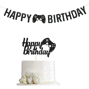 black glitter happy birthday cake topper and banner for decorationhappy birthday letter banner