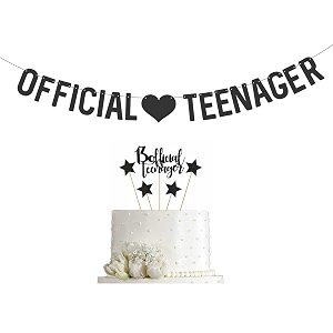 black gray glitter official 13 teenager birthday cake topper and bannerofficial teenager banner gold glitter sign garlands for 13th birthday party supplies