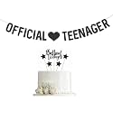Black Gray Glitter Official 13 Teenager Birthday Cake Topper and Banner,Official Teenager Banner, Gold Glitter Sign Garlands for 13th Birthday Party Supplies