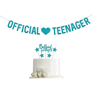 blue glitter teenager 13th birthday cake topper and banner