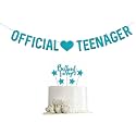 Blue Glitter Teenager 13th Birthday Cake Topper and Banner
