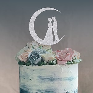 bride amp groom on the moon wedding cake topper - rustic figurine for dancing on the moon