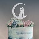 Bride & Groom On The Moon Wedding Cake Topper - Rustic Figurine for Dancing On The Moon