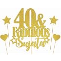Custom Personalized Gold Glitter 40 &amp; Fabulous (Personalized Cake Topper) for Kids, Husband, Wife, Boys &amp; Girls Decorating Customized Cake Decorations. 40th Birthday Cake Topper