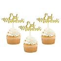 Eid Mubarak Cup Cake Topper Ramadan Kareem Party Decorations Islamic Muslim Party Decors Supplies Gold Glitter -20PCS