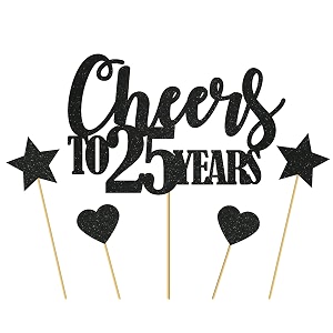 glitter cheers to 25 years cake topper black happy 25th birthday cake topper cheers to 25 years party cake topper decorations supplies