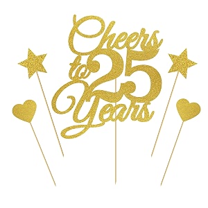glitter cheers to 25 years cake topper gold - happy 25th birthday party decorations and supplies d-2