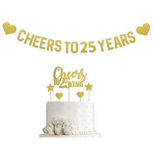 glitter cheers to 25 years cake topper and banner gold happy 25th birthday cake topper