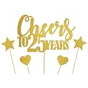 Glitter Cheers to 25 years cake topper,(gold) Happy 25th Birthday Cake Topper, Cheers to 25 Years Party Cake Topper Decorations, Supplies
