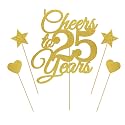 Glitter Cheers to 25 Years Cake Topper (Gold) - Happy 25th Birthday Party Decorations and Supplies (d-2)