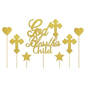 glittery gold god bless this child cake topper baptism cupcake toppers cross cupcake topper baptism cake topper cross cake decoration baptism party decorations