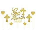 Glittery Gold God Bless this Child Cake Topper Baptism Cupcake Toppers Cross Cupcake Topper Baptism Cake Topper Cross Cake Decoration Baptism Party Decorations