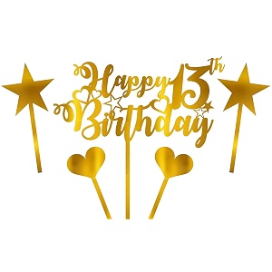 gold acrylic happy 13th birthday cake topper official 13 teenager birthday cake topper