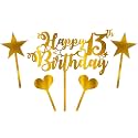 Gold acrylic happy 13th birthday cake topper, official 13 Teenager birthday cake topper