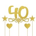 Gold Glitter 40 Cake Topper - 40 Anniversary/Birthday Cake Topper Party Decoration (40th)