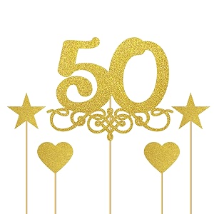 gold glitter 50 cake topper - 50 anniversarybirthday cake topper party decoration 50th