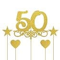 Gold Glitter 50 Cake Topper - 50 Anniversary/Birthday Cake Topper Party Decoration (50th)