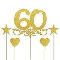 Gold Glitter 60 Cake Topper - 60 Anniversary/Birthday Cake Topper Party Decoration (60th)
