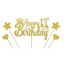Gold Glitter Happy 13Th Birthday Cake Topper For Cheers To 13 Years/Teens 13Th Birthday Party Decorations Supplies