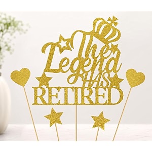 gold glitter the legend has retired cake topper happy retirement cake decorating - hello pension goodbye tension - officially retied party decoration supplies