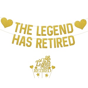 gold glitter the legend has retired cake topper and banner official retirement cake topper happy retirement cake decorating - hello pension goodbye tension